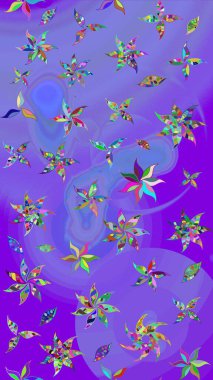 Çiçekli çiçek deseni, suluboya. Raster illüstrasyonu. Renkli Bahar Teması eskiz kalıbı. Mor renkli çiçekler. Düz Çiçek Elementleri Tasarımı.