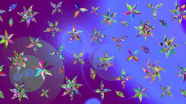 Raster illüstrasyonu. Raster illüstrasyonu. Mor renkli çiçekler. Asya tekstil tarzında. Çiçek desenini çiz.