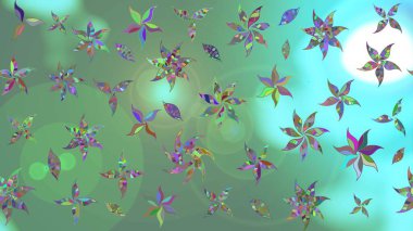 Raster illüstrasyonu. Asya tekstil tarzında. Çiçek desenli çizim. Raster illüstrasyonu. Yeşil renkte çiçekler.