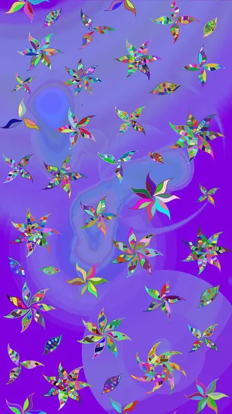 Çiçekli çiçek deseni, suluboya. Raster illüstrasyonu. Renkli Bahar Teması eskiz kalıbı. Mor renkli çiçekler. Düz Çiçek Elementleri Tasarımı.