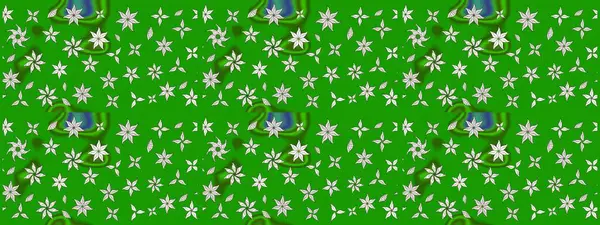 Yeşil renkli etnik çiçeklerle süslenmiş zarif bir eskiz şekli. Asya Tekstil 'inde Raster Çiçek İllüstrasyonu.