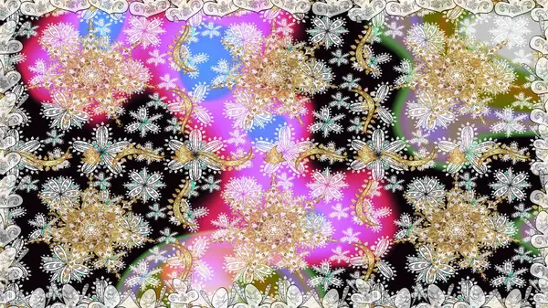 Tarafsız renklerde desen. Kına dövmeli süs çiçekleri, altın çıkartmalar, mehndi ve yoga tasarımı, kartlar ve parmak izleri. Raster altın mehndi kusursuz desen.