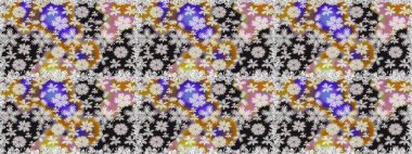 Raster Floral Illustration, Asyalı tekstil. Gri renkli etnik çiçeklerle kusursuz bir desen..