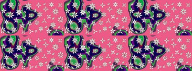 Güzel kumaş deseni. Raster illüstrasyonu. El çizimi. Çiçekler, dallar, otlar ve çiçekler.