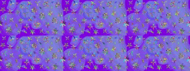 Çiçek desenli eskiz, darbeler, sıçramalar, yaz çiçekleri. Mor renkli çiçekler. Raster illüstrasyonu.