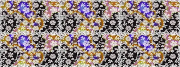 Raster Floral Illustration, Asyalı tekstil. Gri renkli etnik çiçeklerle kusursuz bir desen..