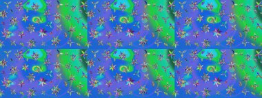 Tekstil, kumaş, ambalaj, hatıra defteri için hoş bir çiçek arkaplanı. Mavi arka planda. Çocuksu tasarım. Elle çizilmiş karalama çiçekleri ile Raster çizim deseni.