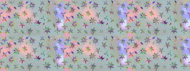 Çiçekler suluboya eskiz deseni. Raster Stili kumaş deseni.