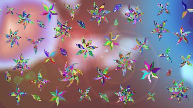 Raster illüstrasyonundaki çiçek desenli çizim. Düz Çiçek Elementleri Tasarımı. Renkli Yaz Temalı eskiz kalıbı. Kahverengi renkte çiçekler.