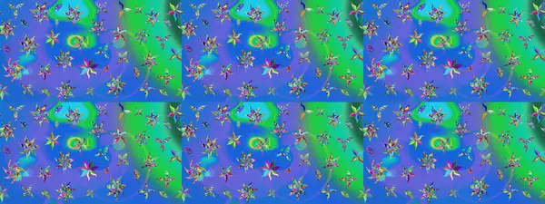 Tekstil, kumaş, ambalaj, hatıra defteri için hoş bir çiçek arkaplanı. Mavi arka planda. Çocuksu tasarım. Elle çizilmiş karalama çiçekleri ile Raster çizim deseni.