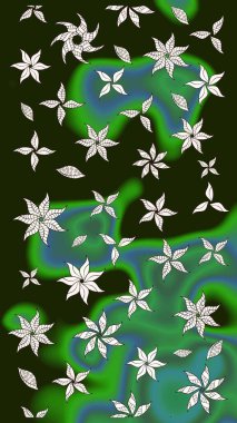 Raster illüstrasyonundaki çiçek desenli çizim. Gri renkli çiçekler.