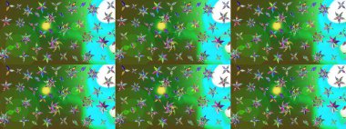 Yumuşak, yeşil renkli bahar çiçekleri. Raster illüstrasyonu. Yaprak ve çiçeklerin suluboya resmi, yeşil renkte çizim deseni.