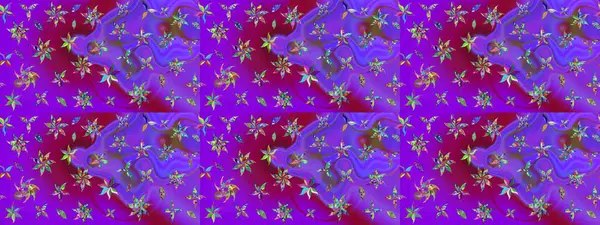 Mor renkli etnik çiçeklerle zarif bir eskiz şekli. Asya Tekstil 'inde Raster Çiçek İllüstrasyonu.