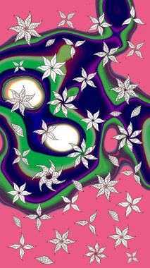 Eski usul. Tomurcukları papatya çiçekleri olan sevimli bir çiçek deseni. Raster illüstrasyonu. Kumaş, tekstil, duvar kağıdı baskısı için. Eskiz geçmişi. Miles Fleur, dandik süs.