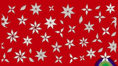 Üzerinde gelincikler ve vadi zambakları olan renkli çiçek desenli nakış deseni. Tekstil tasarımı için kırmızı renkte geleneksel Raster çiçek buketi.