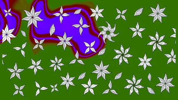 Raster illüstrasyonu. Yeşil renkli çiçekler. El çizimi çiçekli soyut çizim deseni.