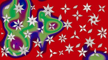 Renkli Bahar Teması eskiz kalıbı. Düz Çiçek Elementleri Tasarımı. Çiçekli çizim şekli. Kırmızı renkte çiçekler.