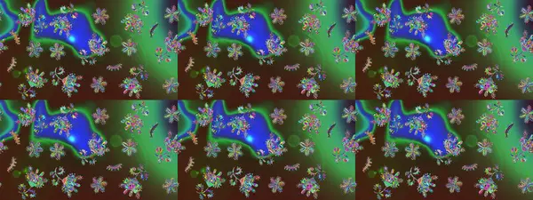 Eskiz arkaplan modeli. Raster - stok. Yapraklı çiçekler ve yeşil renkli papatya çiçekleri..