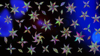 Raster illüstrasyonu. Yumuşak, bahar çiçekleri siyah renklerde. Raster çiçek desenli ve çiçekli..