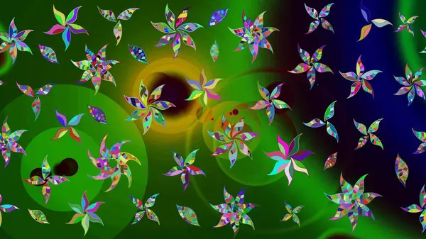 Yeşil renkli çiçekler. Raster illüstrasyonunda çiçek deseni çizimi.