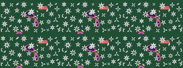 Raster illüstrasyonu. Çiçek buketleriyle klasik bir eskiz şekli. Yeşil renklerde.