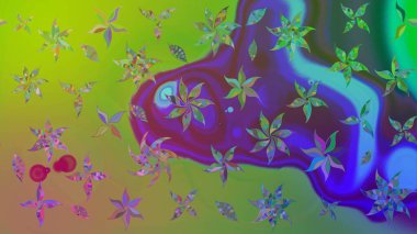 Klasik çiçekler. Yaz çiçekleri teması. Yeşil renkler. El çizimi, soyut ve süslü elementler. Suluboya resim taklit Raster illüstrasyonu.