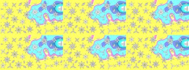 Raster illüstrasyonundaki çiçek desenli çizim. Sarı renkli çiçekler. Renkli Bahar Teması eskiz kalıbı. Düz Çiçek Elementleri Tasarımı.