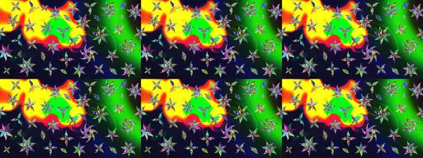 Şirin çiçekli eskiz deseni ve gri renkli yapraklar, suluboya çiçek deseni, duvar kağıdı, kart veya kumaş için fayanslı. Raster illüstrasyonu.