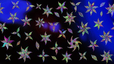 Düz Çiçek Elementleri Tasarım Raster illüstrasyonu. Çiçek desenli eskiz. Siyah renkli çiçekler. Renkli Bahar Teması çizim şablonu.