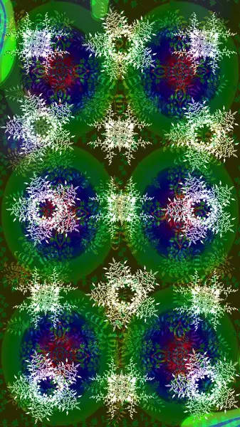 Raster illüstrasyonu. Noel ve yeni yıl moda baskıları için tatil tasarımı. Kar tanelerinin soyut arkaplanı olan şirin bir Noel arkaplanı. Renkler. Yeşil, mavi ve gri kar taneleri.