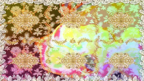 Barok tarzında duvar kağıdı tasarımı için kusursuz damaske deseni arkaplanı. Altın elementlerle nötr renklerde altın desen. Süslü raster dekorasyonu.