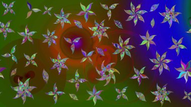 Renkli grunge soyut arkaplanı koloyeşil çiçeklerle süslüyor. Nakış desenli çiçek deseni. İzler, kumaş, duvar kağıtları, tekstil için raster dokusu.