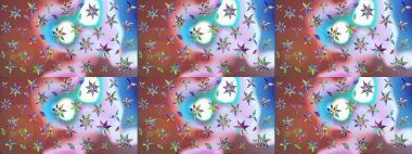 Renkli Bahar Teması eskiz kalıbı. Düz Çiçek Elementleri Tasarımı. Çiçek desenli çizim. Asya tekstil tarzında. Güzel kumaş deseni. Raster illüstrasyonu.