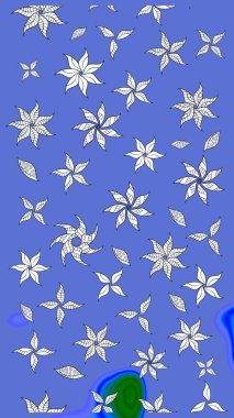 Retro tekstil tasarım koleksiyonu. 1950-1960 motifleri. El çizimi çiçek unsurları olan soyut çizim raster deseni. Çiçekli ipek eşarp. Mavi maviye.