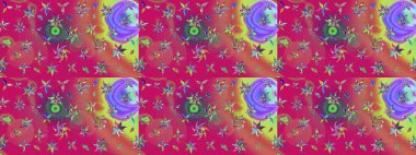 Çizim çiçek deseni duvar kâğıdı olarak kullanılabilir. Mor renkte çiçekler. Raster illüstrasyonu.