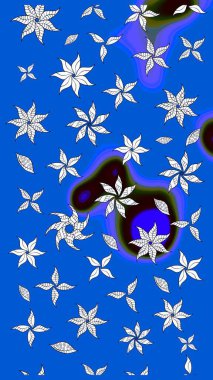 Raster illüstrasyonu. Raster çiçekleri klasik tarzda çizilmiş. Yumuşak, mavi renkte bahar çiçekleri. Çiçekli yumuşak çizim deseni.