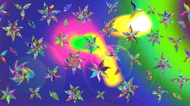 Çiçek duvar kâğıdı. Çiçek arkaplan. Mavi renkli şirin tekstil tarzında. Renkli çizim kalıbı. Raster illüstrasyonu.