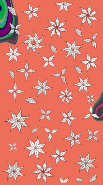 Raster illüstrasyonundaki çiçek desenli çizim. Turuncu renkte çiçekler.