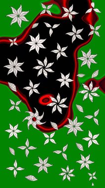 Üzerinde yeşil renkte karalamalar olan çiçek desenleri çiz. Raster illüstrasyonu.