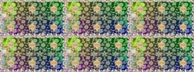 Duvar kâğıdı barok, İspanyol kumaşı. Şık bir grafik desen. Çiçek deseni. Yeşil renkte altın elementler. Kusursuz raster arkaplanı.