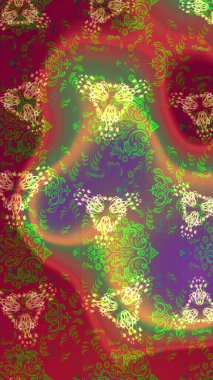 Çiçek izi. Kırmızı, yeşil ve kahverengi renkli çiçekler suluboya stilinde. Suluboya çizim deseni.