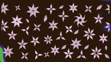 Çiçek ve yapraklı karalama şeklinde Raster çiçek deseni. Raster illüstrasyonu. Yumuşak, bahar çiçekleri kahverengi renklerde.