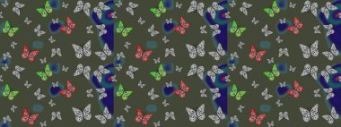 Yeşil renkli resimler. Elle çizilmiş illüstrasyon. Moda Kumaşı Tasarımı. Raster. Şirin kelebeklerin güzel çizim şekli.