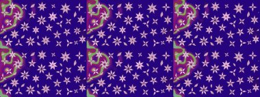 Mavi renkli Asya tekstili. Raster illüstrasyonu. Suluboya çiçekli çiçek deseni.