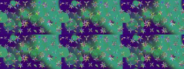 Mavi renkte etnik çiçeklerle süslenmiş zarif bir eskiz. Raster Çiçek İllüstrasyon Şirin Tekstil.