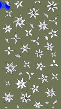 Çiçek desenli çizim. Raster illüstrasyonu. Yeşil renkli Asyalı tekstil.