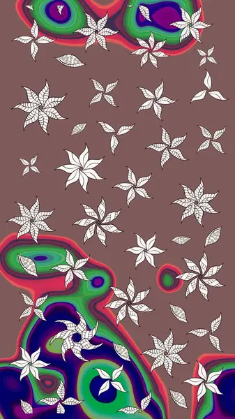 Raster illüstrasyonundaki çiçek desenli çizim. Suluboya tarzında kahverengi renkte çiçekler.