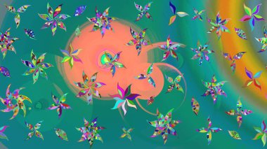 El çizimi. Raster illüstrasyonu. Çiçekli, yapraklı, çiçek desenli çizim..