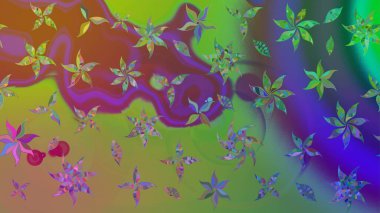 Sevimli çiçek raster deseni. Renkli Yaz Temalı eskiz kalıbı. Yeşil renkli çiçekler. Düz Çiçek Elementleri Tasarımı.