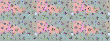 Asya tekstil tarzında. Raster illüstrasyonu. Çiçek desenli çizim. Raster illüstrasyonu. Gri renkli çiçekler.